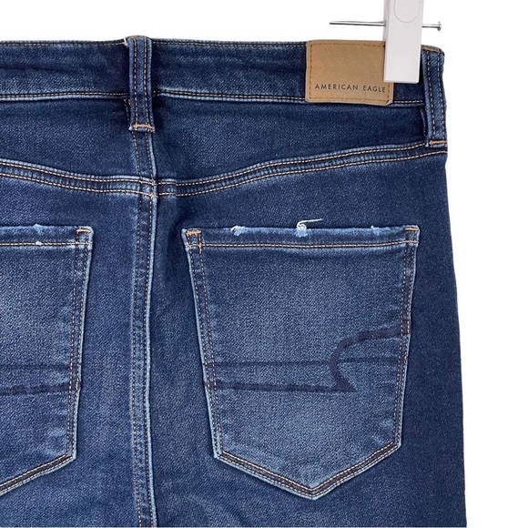 American Eagle Super Hi Rise Jegging 2 Ripped Knees Dark Wash Stretch Denim - Picture 8 of 12